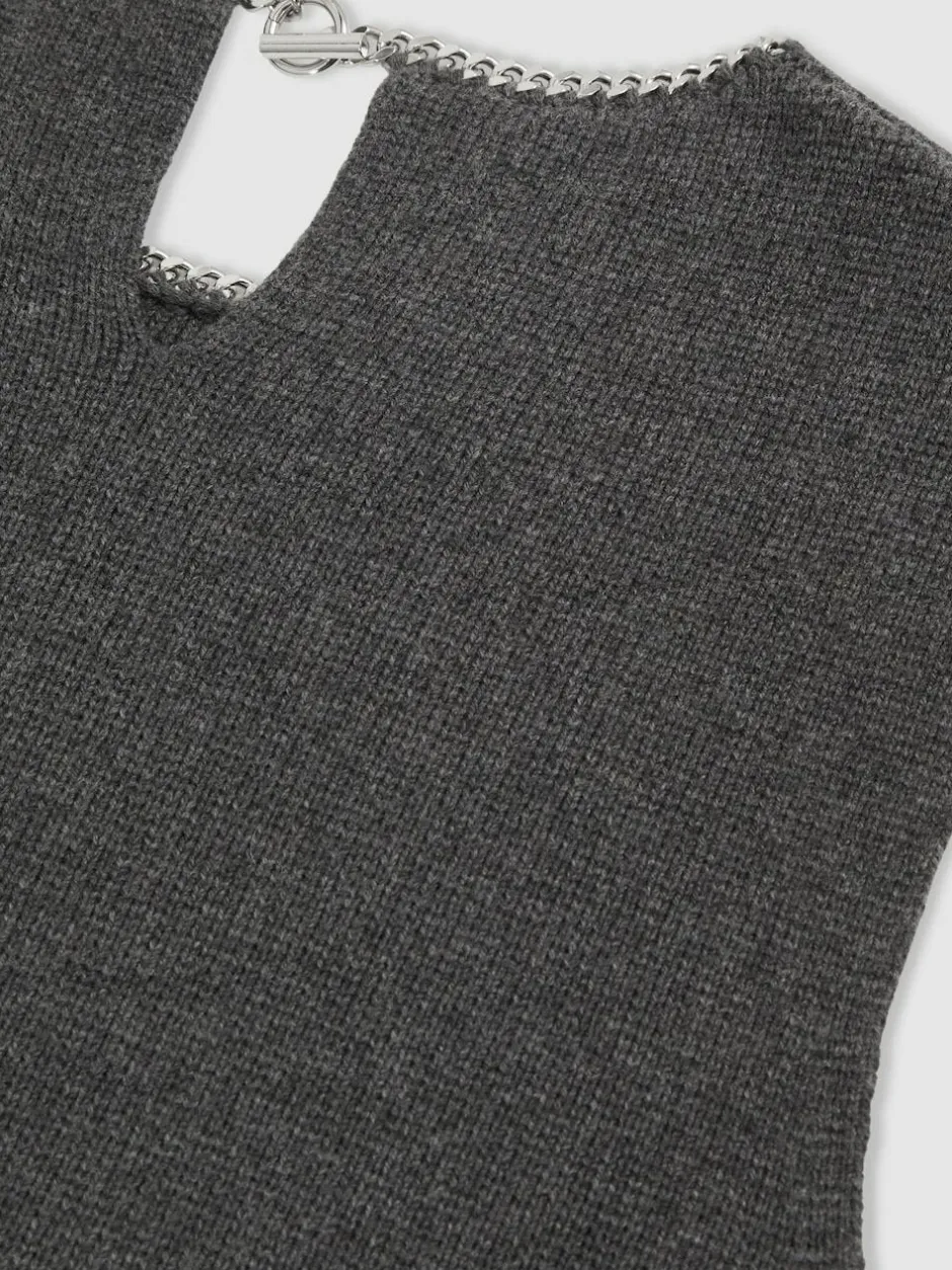 Reiss Nina Wool-Blend Necklace-Trim Knitted Vest Charcoal Grey Sale