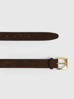 Reiss Chocolate Belinda Suede Square-Buckle Belt New