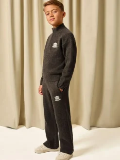 Reiss Chocolate Brown Blake 3-9 yrs Monogram Relaxed Wool-Blend Joggers Unisex Fit New