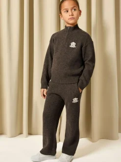 Reiss Chocolate Brown Blake 3-9 yrs Monogram Relaxed Wool-Blend Joggers Unisex Fit New