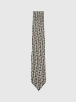 Reiss Chocolate Brown Multi Palmiro Silk Geometric-Print Tie Best