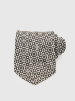 Reiss Chocolate Brown Multi Palmiro Silk Geometric-Print Tie Best