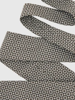 Reiss Chocolate Brown Multi Palmiro Silk Geometric-Print Tie Best