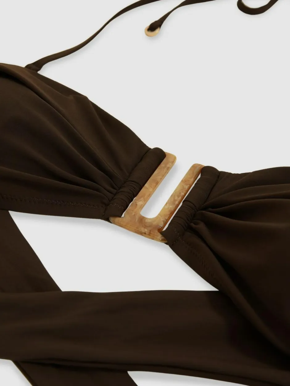 Reiss Carina Removable-Strap Bandeau Bikini Top Chocolate Hot