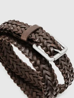Reiss Chocolate Carlton Leather Woven Belt Hot