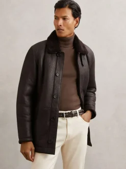 Reiss Chocolate Carlton Leather Woven Belt Hot