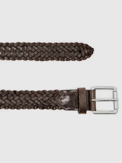 Reiss Chocolate Carlton Leather Woven Belt Hot