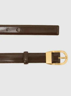 Reiss Hazel Leather Curved-Buckle Belt Chocolate Hot