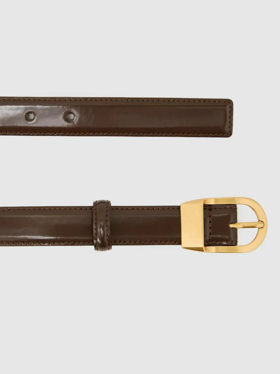 Reiss Hazel Leather Curved-Buckle Belt Chocolate Hot