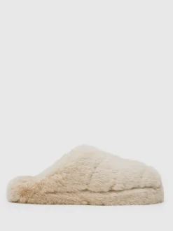 Reiss Andrea Faux Fur Slippers Cream Discount