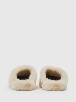 Reiss Andrea Faux Fur Slippers Cream Discount