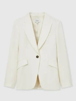 Reiss Cream Millie Single-Breasted Peak-Lapel Tailored Blazer Discount