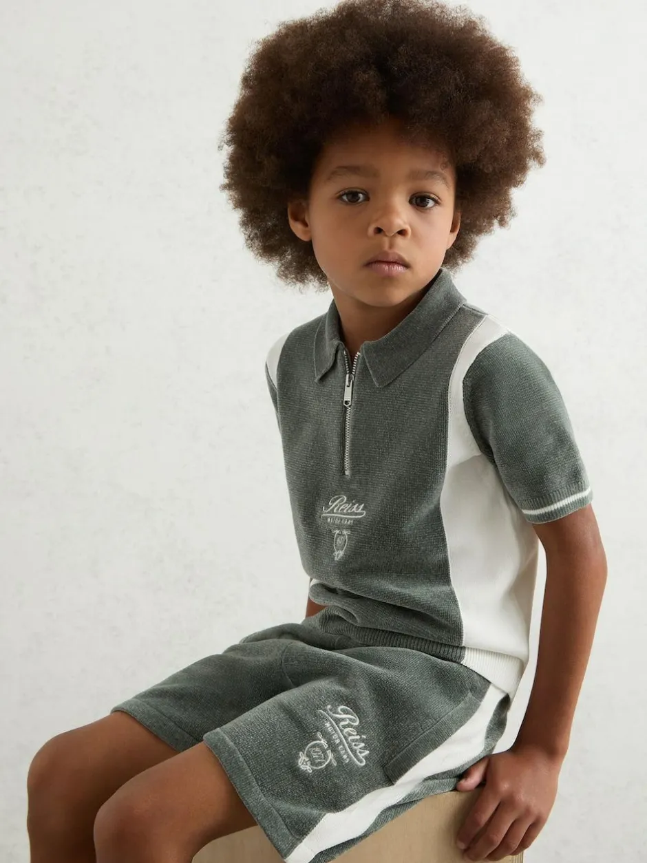 Reiss Dark Sage Green/White Trenton 9-13 yrs Chenille Tipped Motor Cars Shorts New