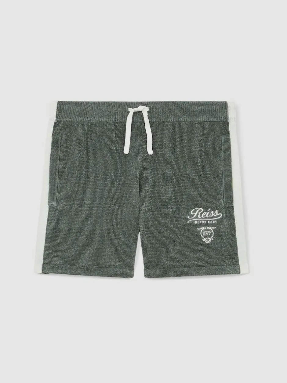 Reiss Dark Sage Green/White Trenton 9-13 yrs Chenille Tipped Motor Cars Shorts New