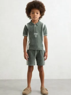 Reiss Dark Sage Green/White Trenton 9-13 yrs Chenille Tipped Motor Cars Shorts New