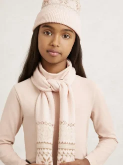 Reiss Ecru Farah Junior Fair Isle Hat And Scarf Set With Wool