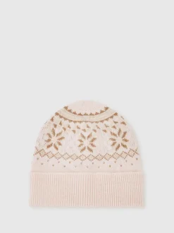 Reiss Ecru Farah Junior Fair Isle Hat And Scarf Set With Wool