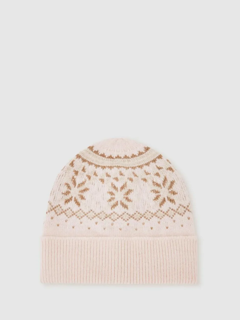 Reiss Ecru Farah Junior Fair Isle Hat And Scarf Set With Wool
