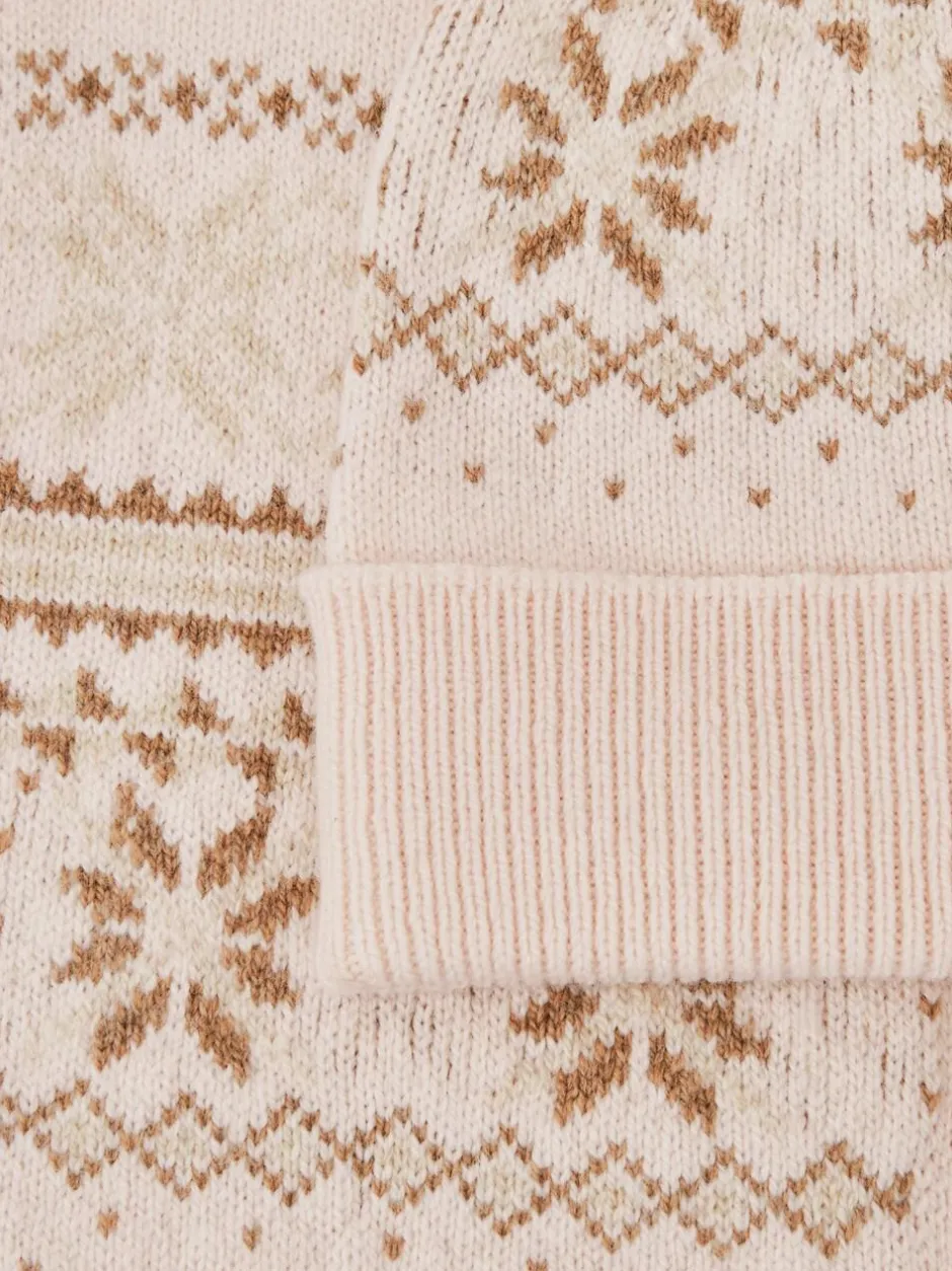 Reiss Ecru Farah Junior Fair Isle Hat And Scarf Set With Wool