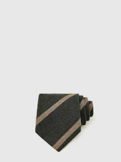 Reiss Sante Wool-Silk Striped Tie Forest Green
