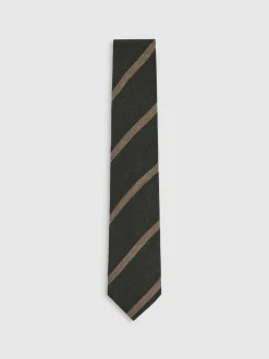 Reiss Sante Wool-Silk Striped Tie Forest Green