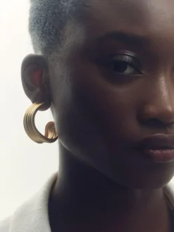 Reiss Gold Tone Flavia Fluid Hoop Earrings