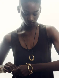 Reiss Gold Tone Momo Molten Link Pendant Necklace New