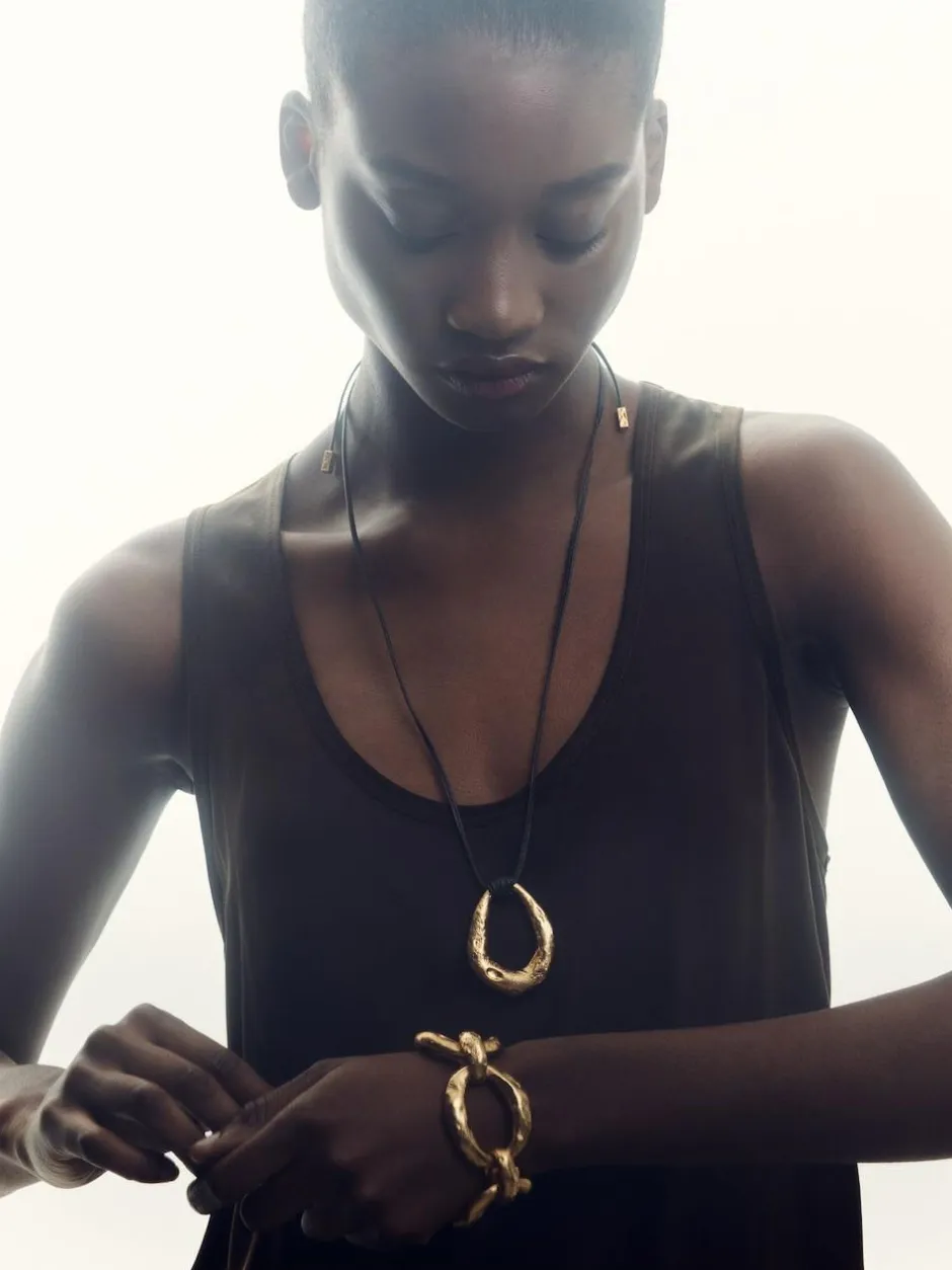 Reiss Gold Tone Momo Molten Link Pendant Necklace New
