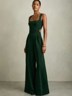 Reiss Dion Wide-Leg Cut-Out Jumpsuit Green Best