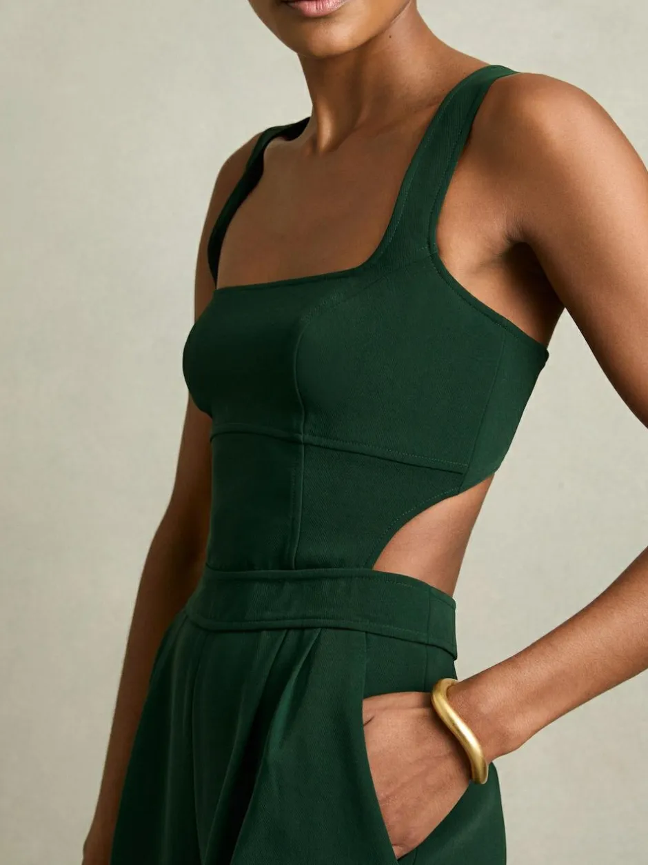 Reiss Dion Wide-Leg Cut-Out Jumpsuit Green Best