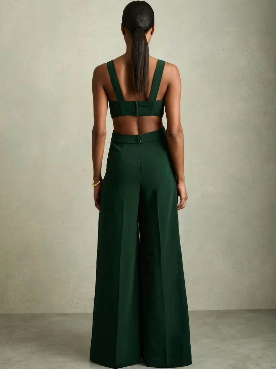 Reiss Dion Wide-Leg Cut-Out Jumpsuit Green Best