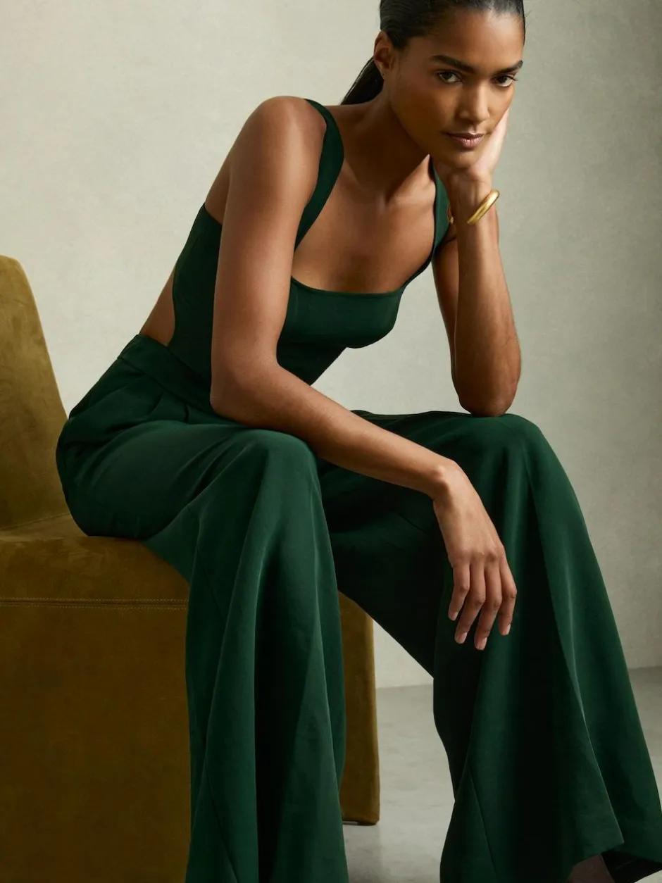 Reiss Dion Wide-Leg Cut-Out Jumpsuit Green Best