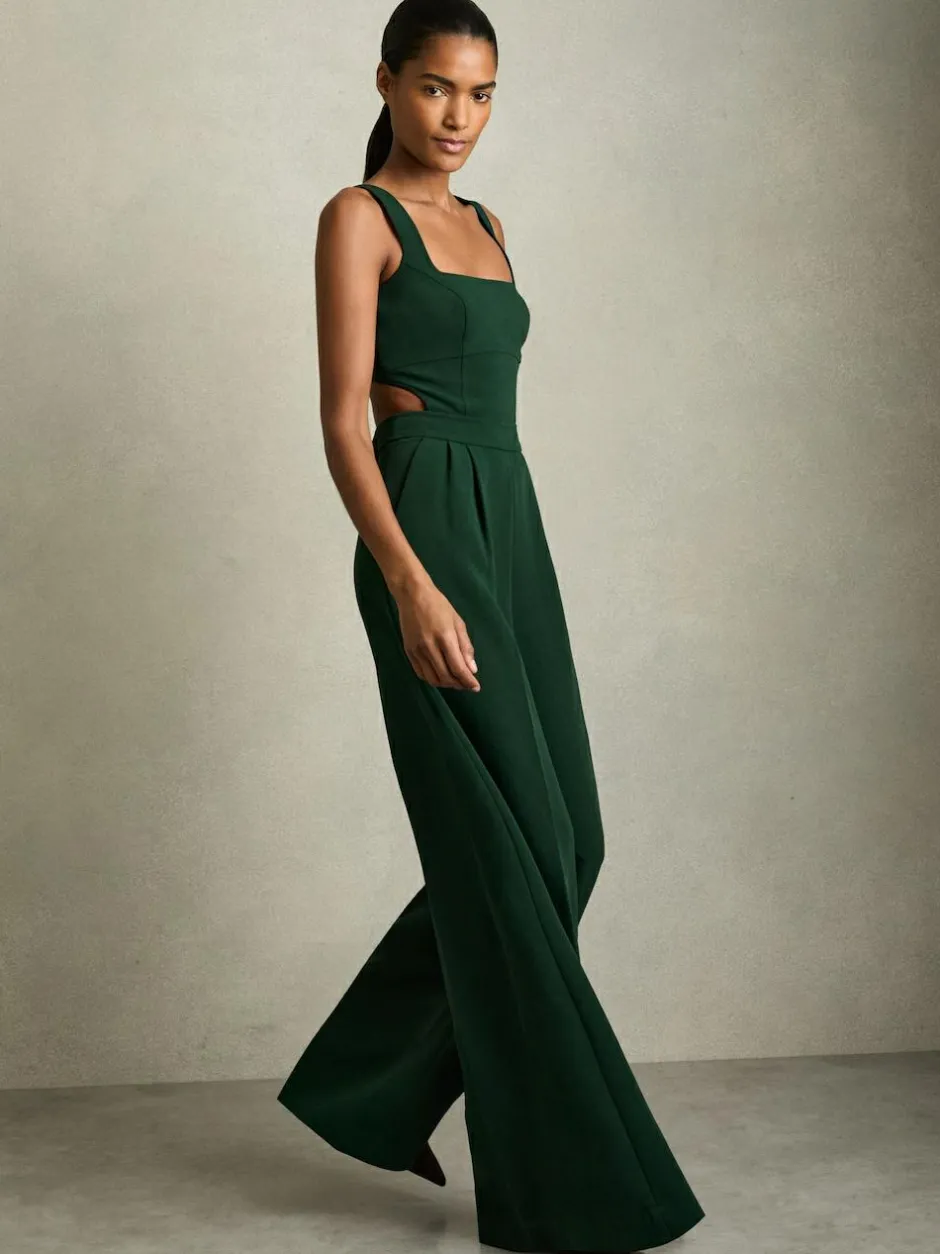 Reiss Dion Wide-Leg Cut-Out Jumpsuit Green Best