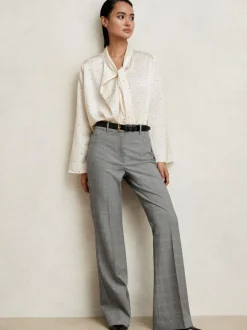 Reiss Grey Brooklyn Check Flared Suit Trousers Clearance