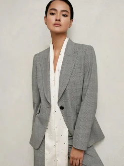 Reiss Grey Brooklyn Single-Breasted Check Suit Blazer New