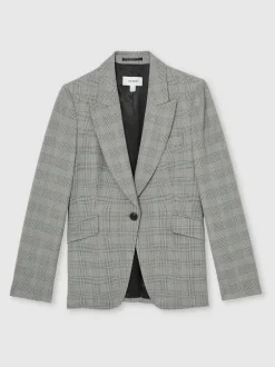 Reiss Grey Brooklyn Single-Breasted Check Suit Blazer New