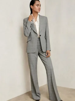 Reiss Grey Brooklyn Single-Breasted Check Suit Blazer New