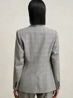 Reiss Grey Brooklyn Single-Breasted Check Suit Blazer New