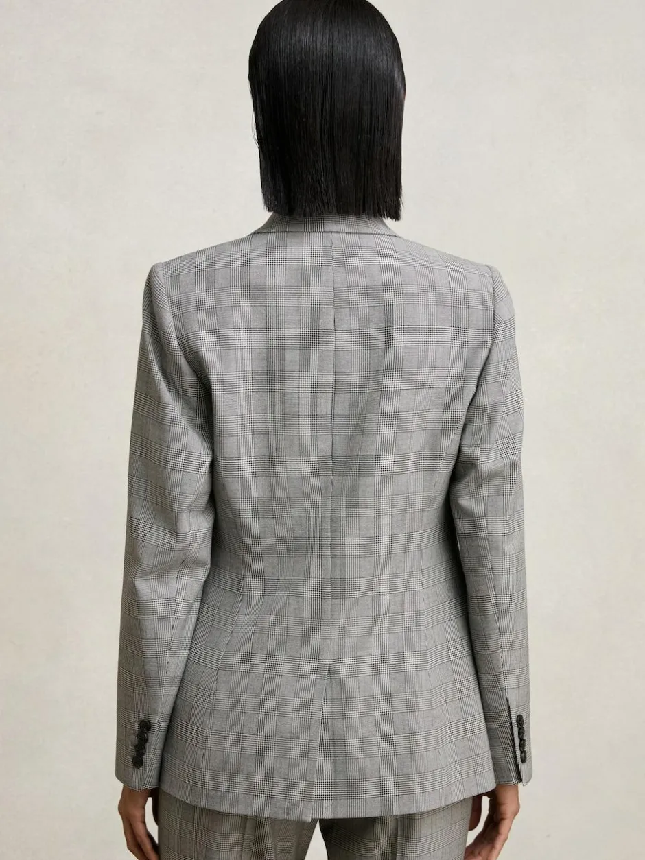 Reiss Grey Brooklyn Single-Breasted Check Suit Blazer New