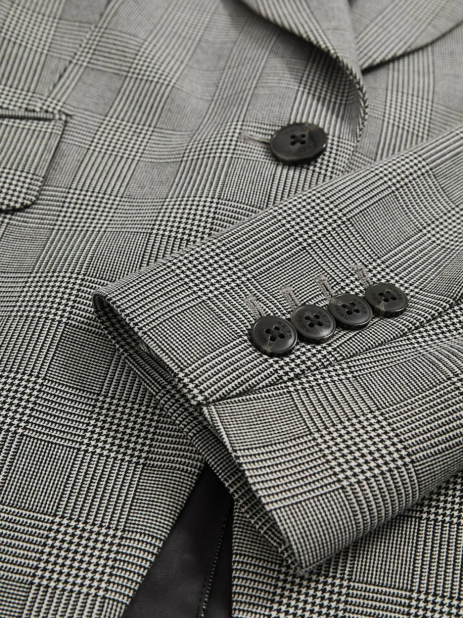 Reiss Grey Brooklyn Single-Breasted Check Suit Blazer New