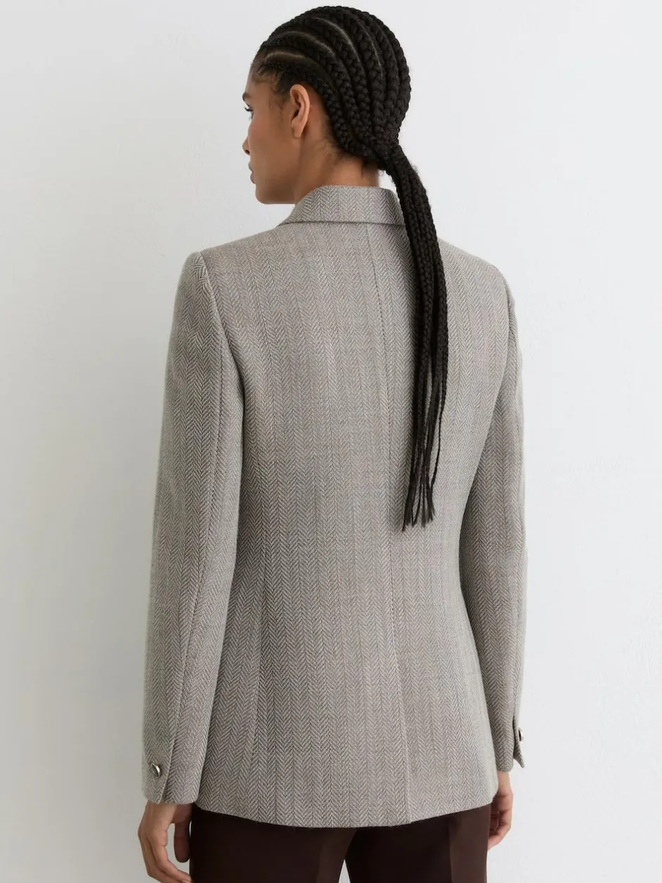 Reiss Grey Ember Herringbone Double-Breasted Blazer Wool-Cotton Discount