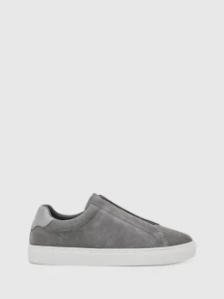 Reiss Emil Suede Slip-On Elasticated Trainers Grey New