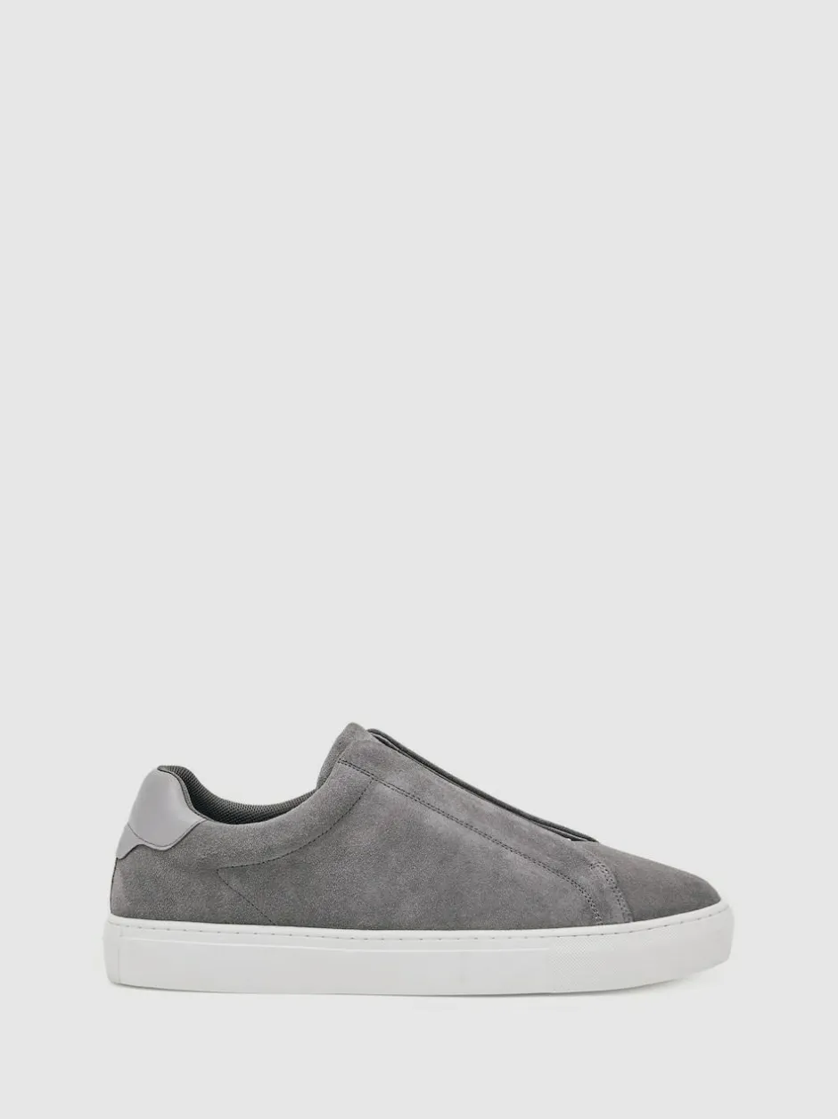 Reiss Emil Suede Slip-On Elasticated Trainers Grey New