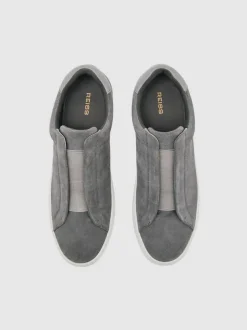 Reiss Emil Suede Slip-On Elasticated Trainers Grey New