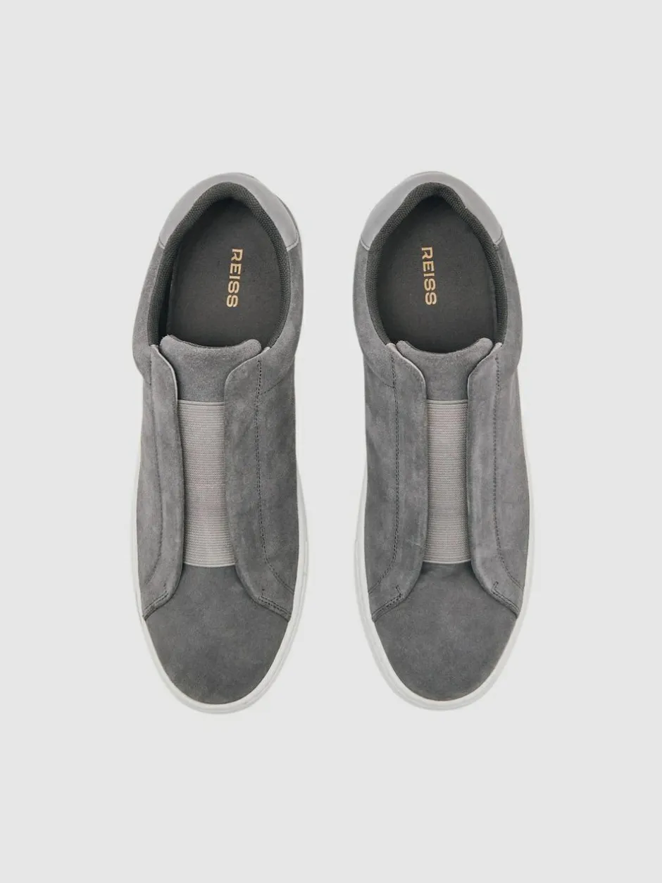 Reiss Emil Suede Slip-On Elasticated Trainers Grey New