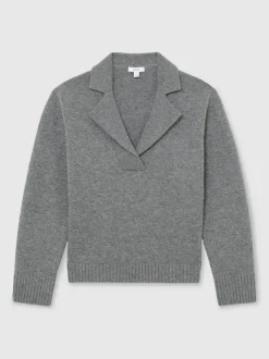 Reiss Flo Wool-Cashmere Collared Knit Jumper Grey Marl
