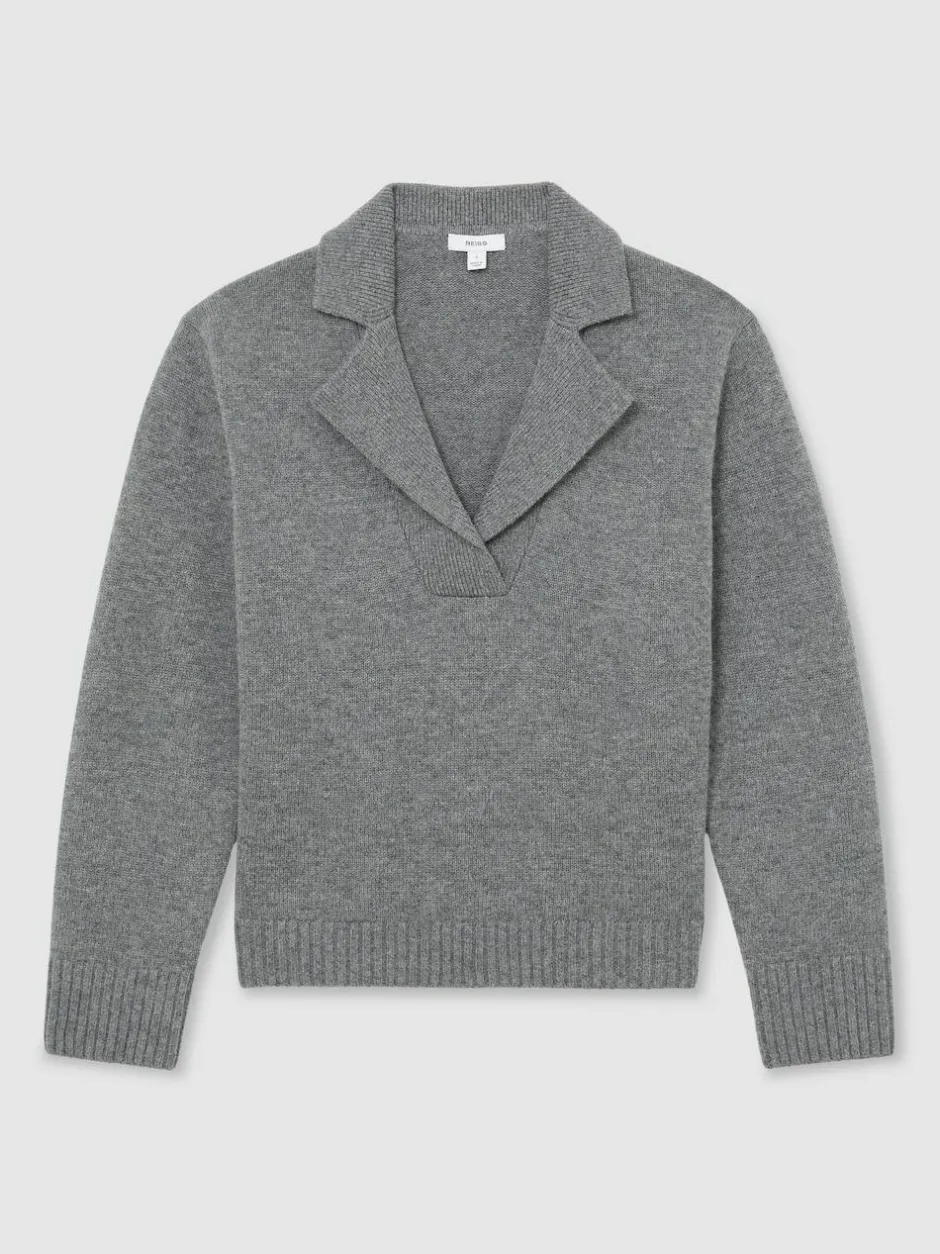 Reiss Flo Wool-Cashmere Collared Knit Jumper Grey Marl