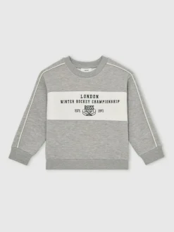 Reiss Grey Melange Owen 3-9 yrs Cotton-Blend Hockey Sweatshirt with Contrast-Piping Discount