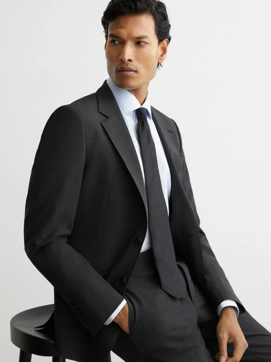 Reiss Promise Wool-Blend Single-Breasted Suit Blazer Tailored-Fit Grey Discount