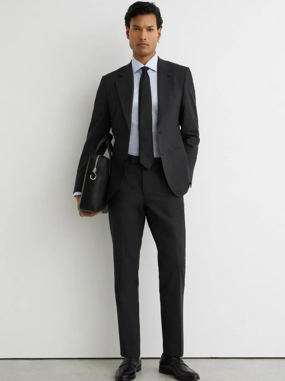 Reiss Promise Wool-Blend Single-Breasted Suit Blazer Tailored-Fit Grey Discount